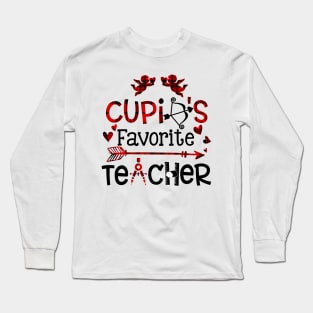 Cupids Favorite Teacher Valentine Day Teacher Long Sleeve T-Shirt